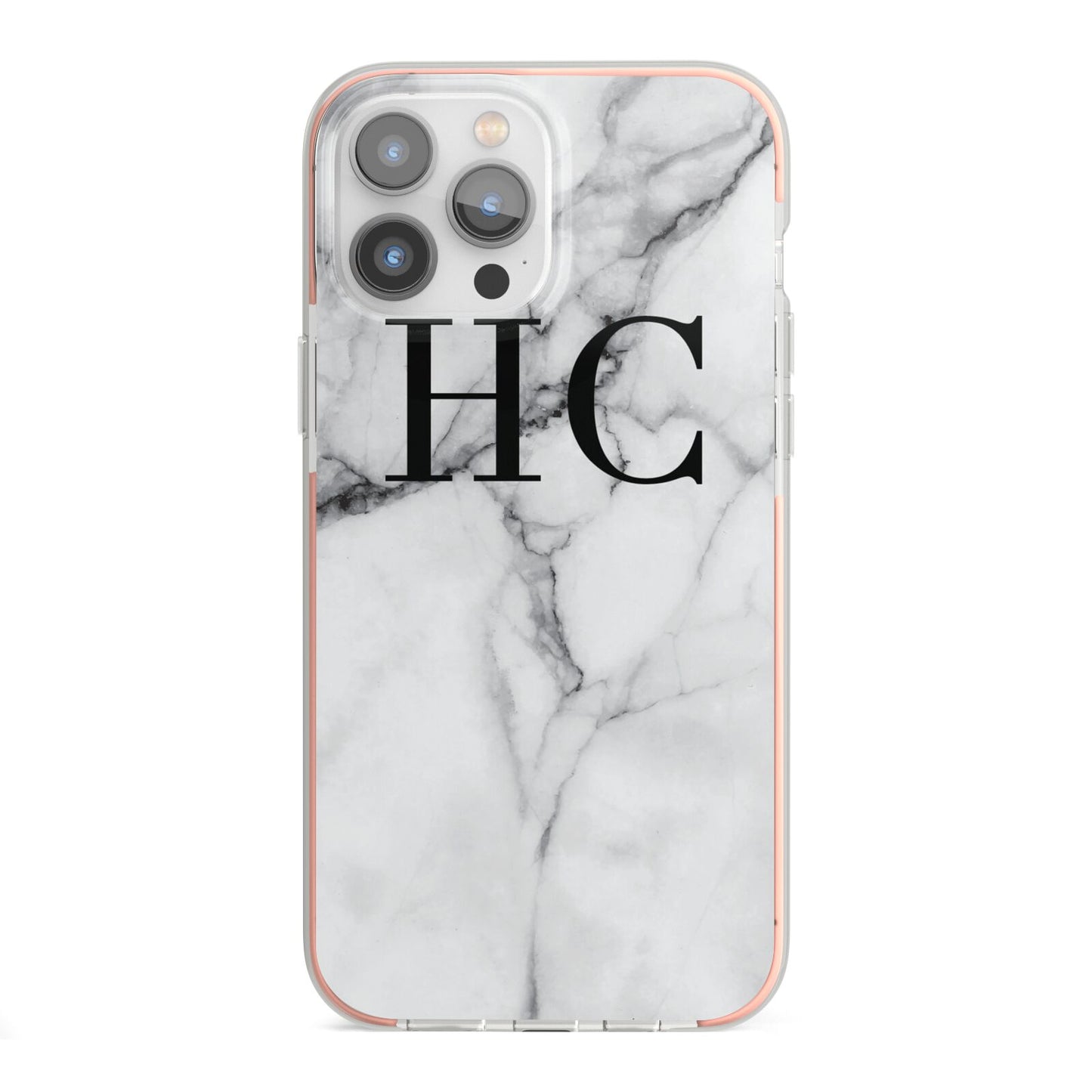Personalised Marble Effect Initials Monogram iPhone 13 Pro Max TPU Impact Case with Pink Edges