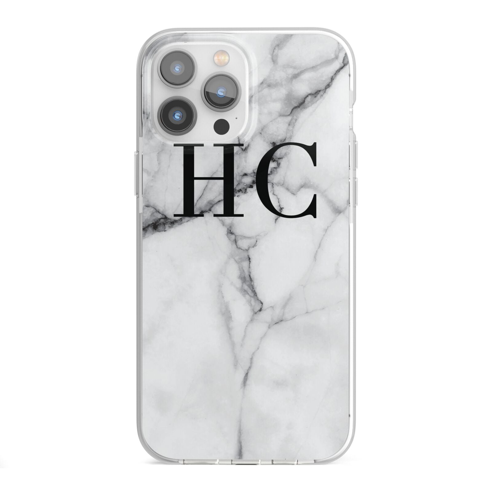 Personalised Marble Effect Initials Monogram iPhone 13 Pro Max TPU Impact Case with White Edges