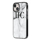 Personalised Marble Effect Initials Monogram iPhone 14 Black Impact Case Side Angle on Silver phone
