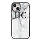 Personalised Marble Effect Initials Monogram iPhone 14 Black Impact Case on Silver phone