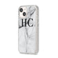 Personalised Marble Effect Initials Monogram iPhone 14 Glitter Tough Case Starlight Angled Image