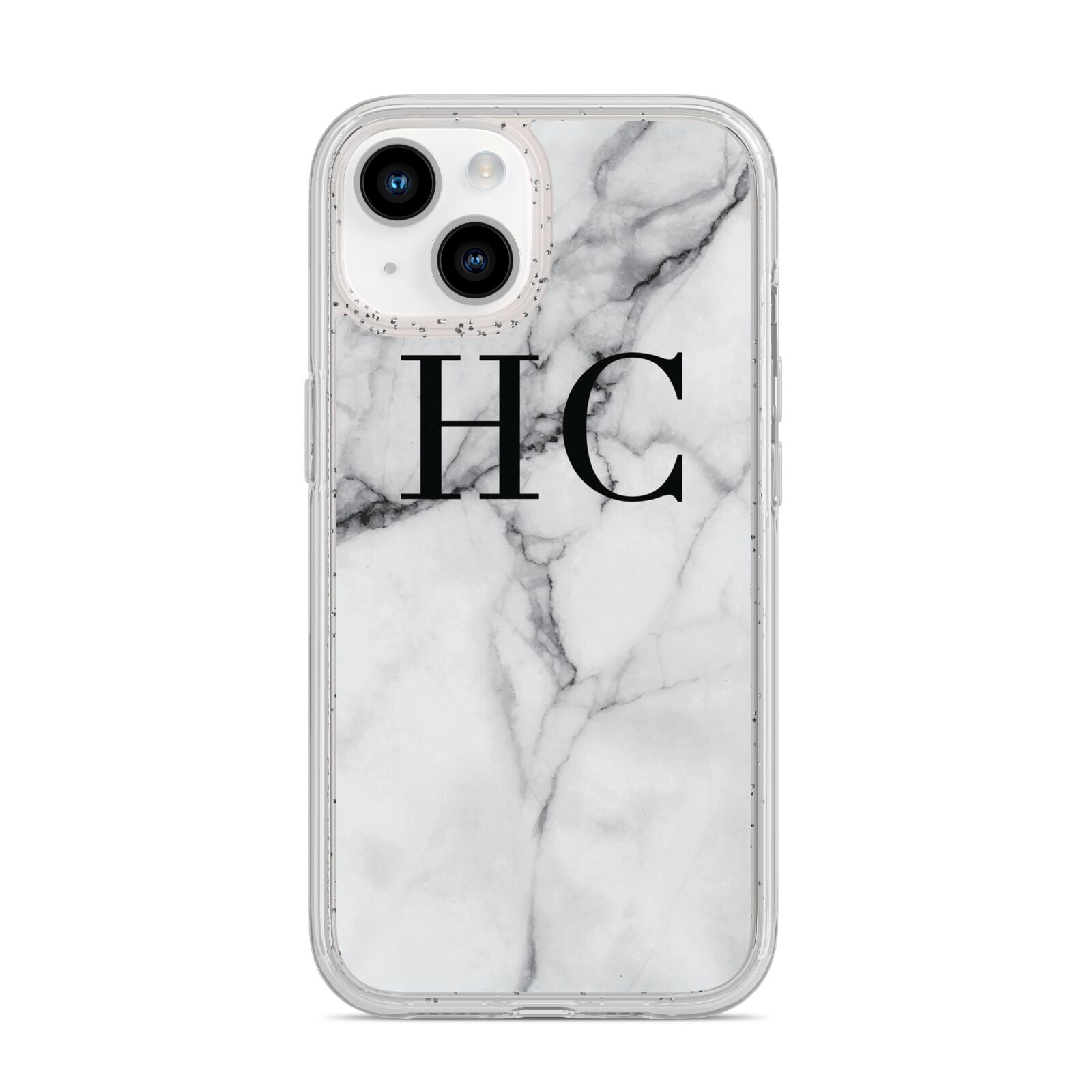 Personalised Marble Effect Initials Monogram iPhone 14 Glitter Tough Case Starlight