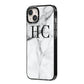 Personalised Marble Effect Initials Monogram iPhone 14 Plus Black Impact Case Side Angle on Silver phone