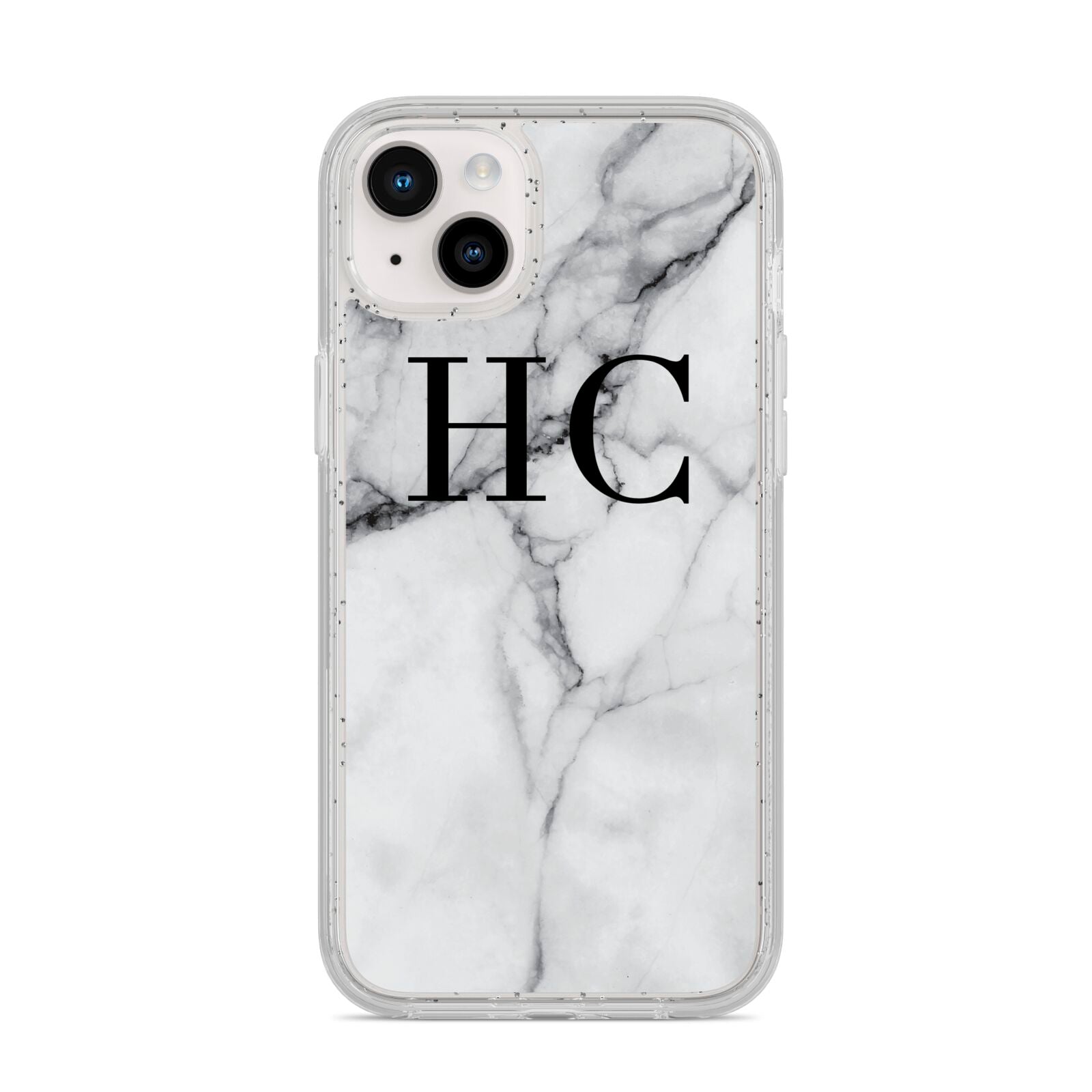 Personalised Marble Effect Initials Monogram iPhone 14 Plus Glitter Tough Case Starlight