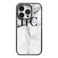 Personalised Marble Effect Initials Monogram iPhone 14 Pro Black Impact Case on Silver phone