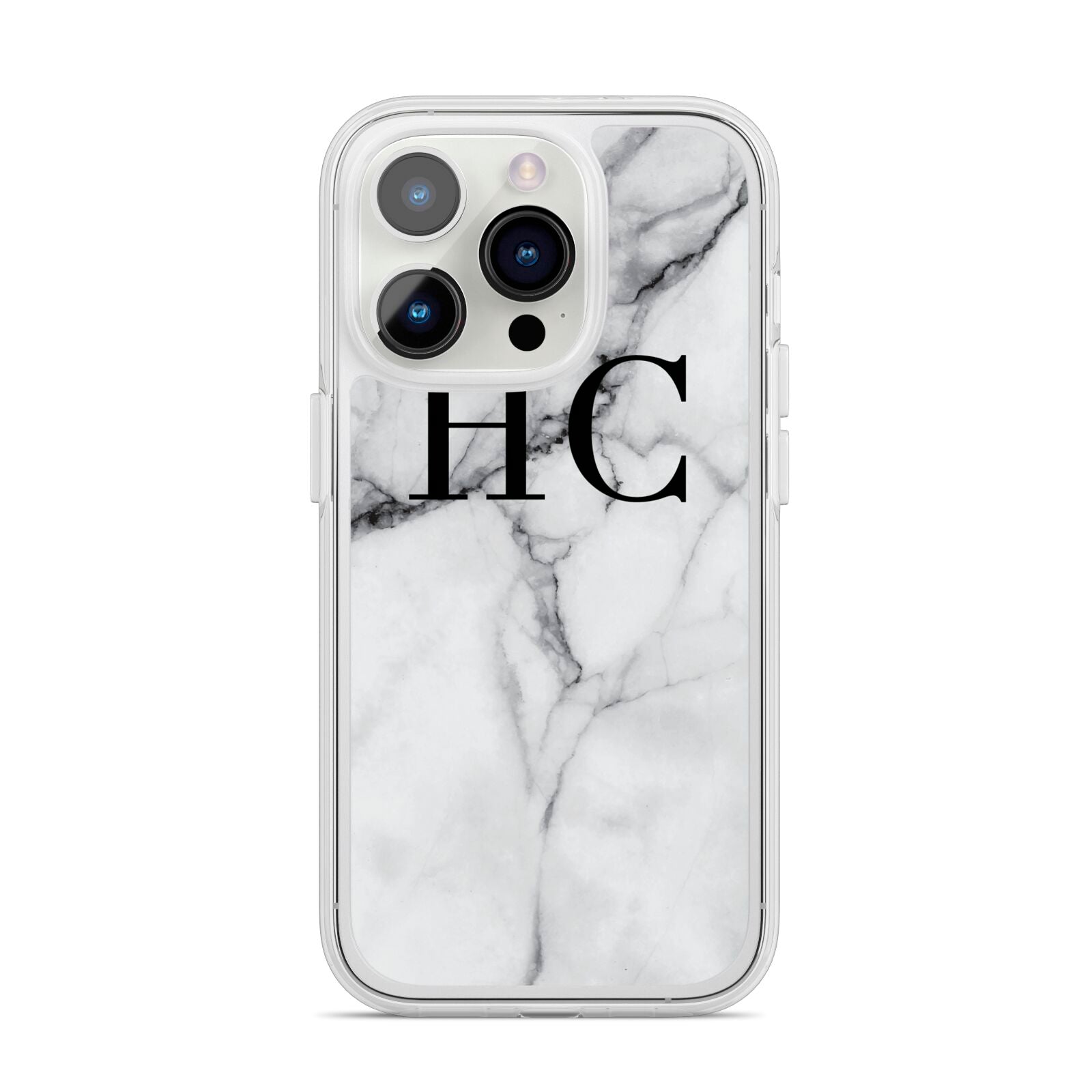 Personalised Marble Effect Initials Monogram iPhone 14 Pro Clear Tough Case Silver