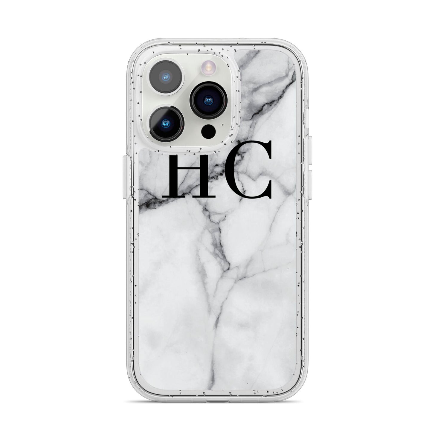 Personalised Marble Effect Initials Monogram iPhone 14 Pro Glitter Tough Case Silver