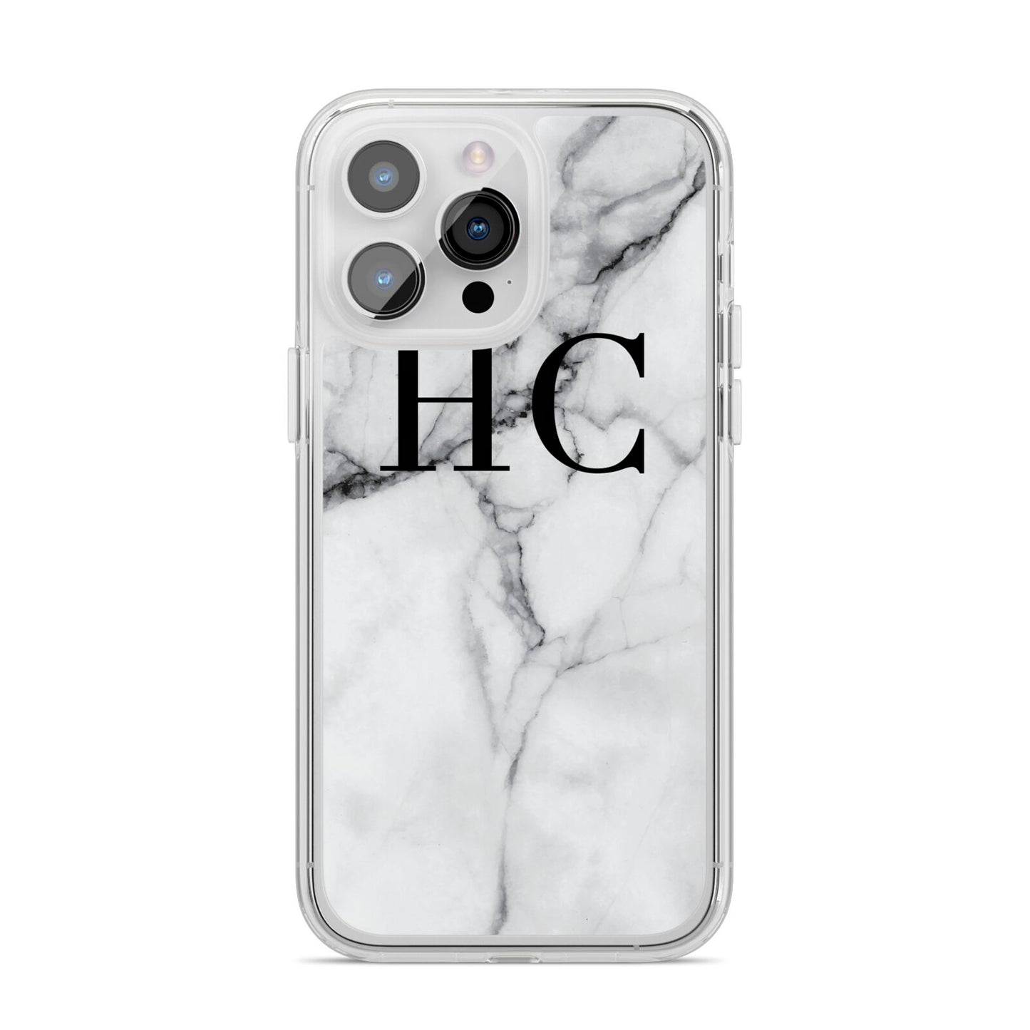 Personalised Marble Effect Initials Monogram iPhone 14 Pro Max Clear Tough Case Silver