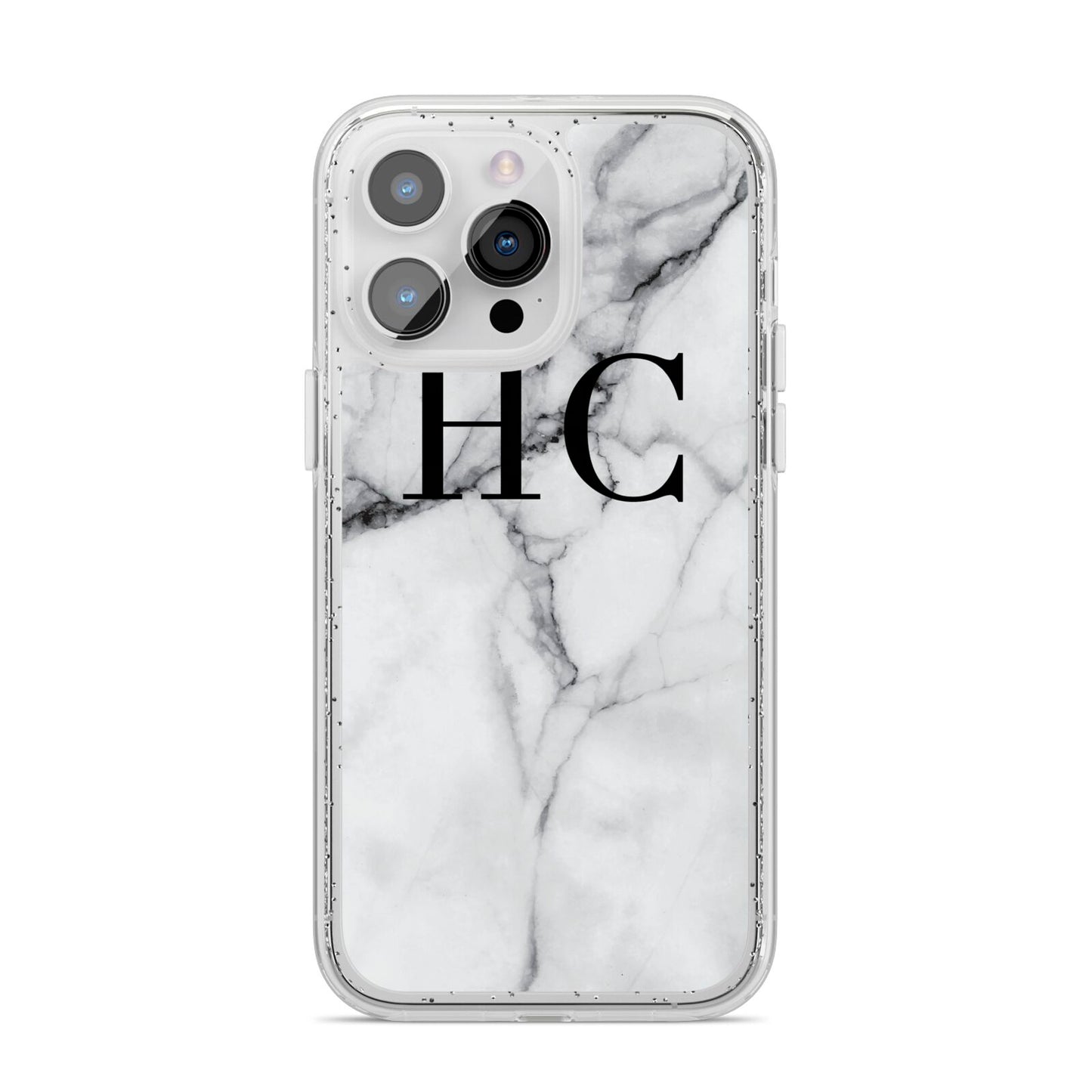 Personalised Marble Effect Initials Monogram iPhone 14 Pro Max Glitter Tough Case Silver
