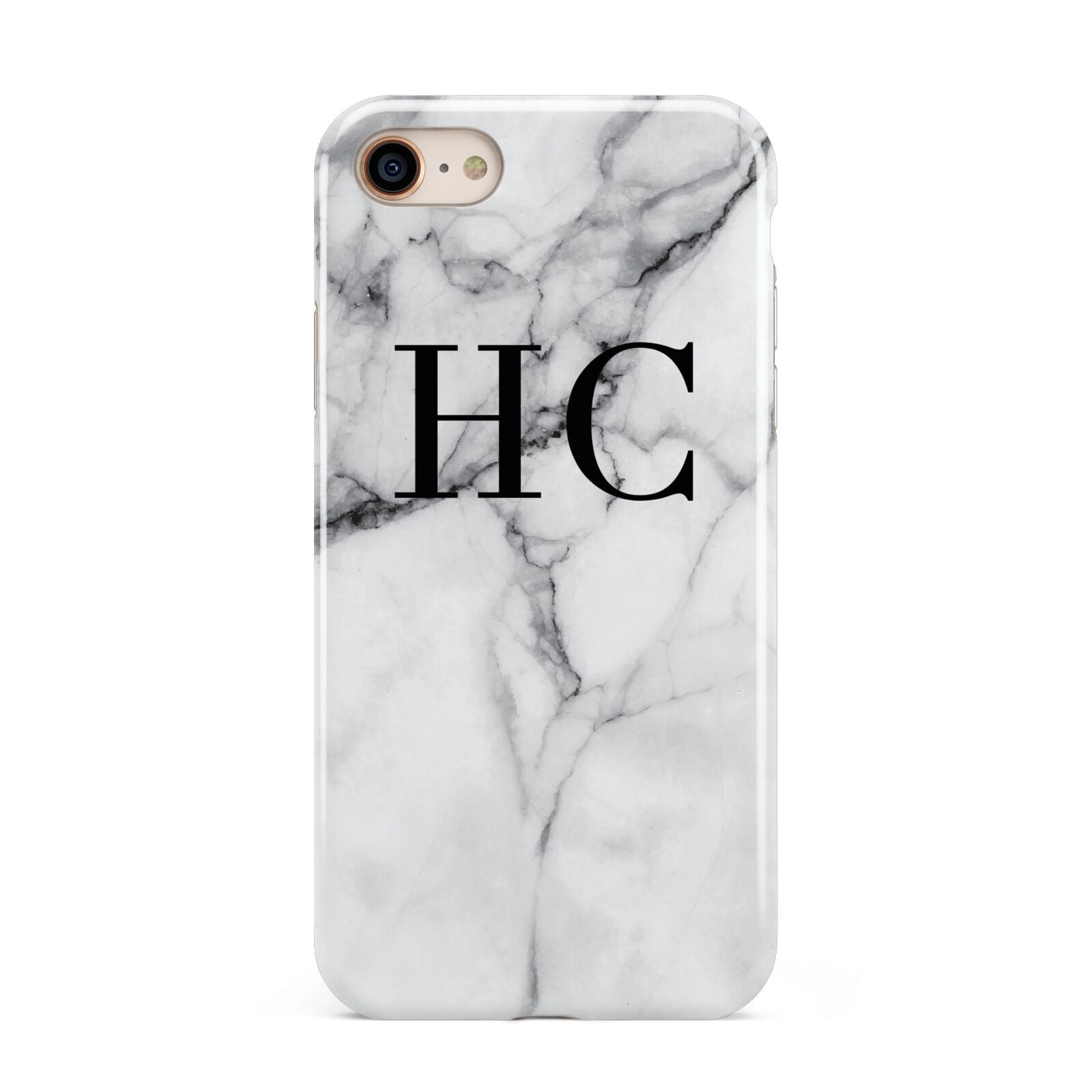 Personalised Marble Effect Initials Monogram iPhone 8 3D Tough Case on Gold Phone