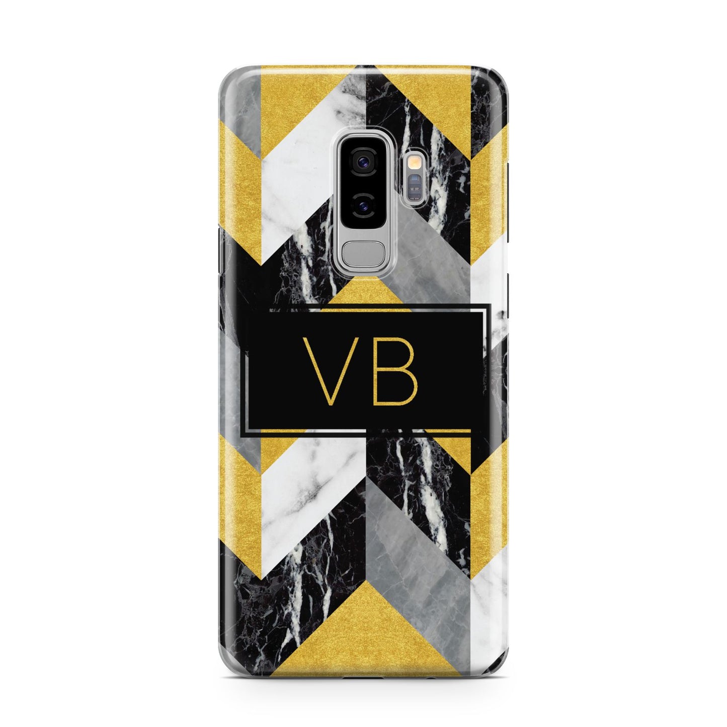 Personalised Marble Effect Initials Samsung Galaxy S9 Plus Case on Silver phone