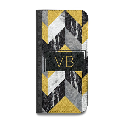 Personalised Marble Effect Initials Vegan Leather Flip iPhone Case