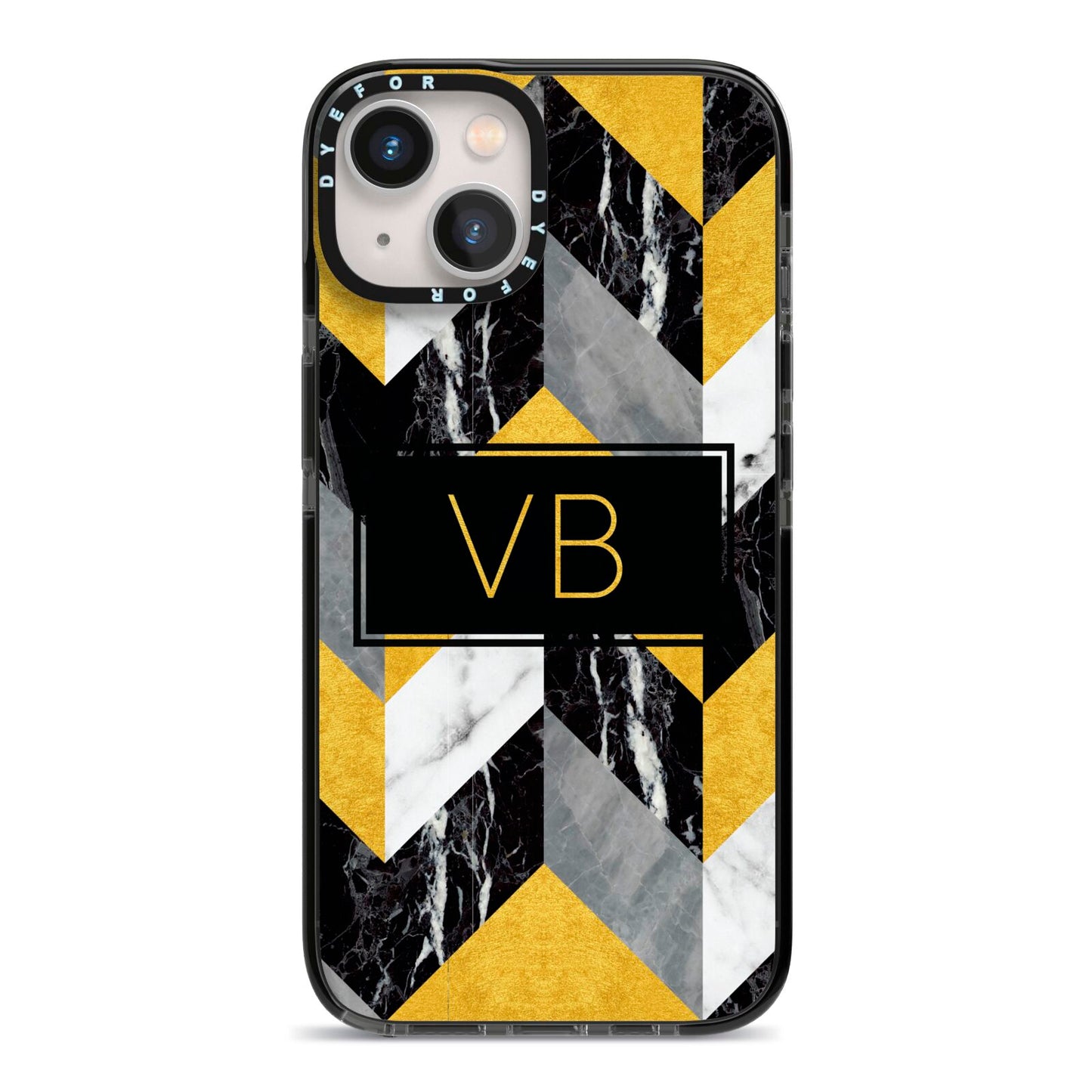 Personalised Marble Effect Initials iPhone 13 Black Impact Case on Silver phone