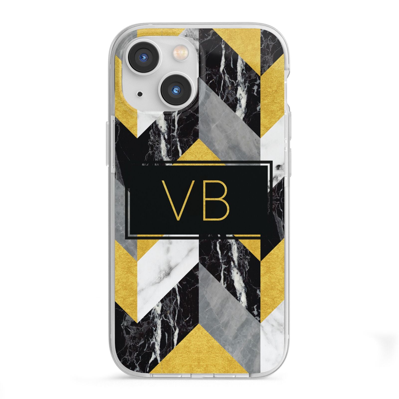 Personalised Marble Effect Initials iPhone 13 Mini TPU Impact Case with White Edges