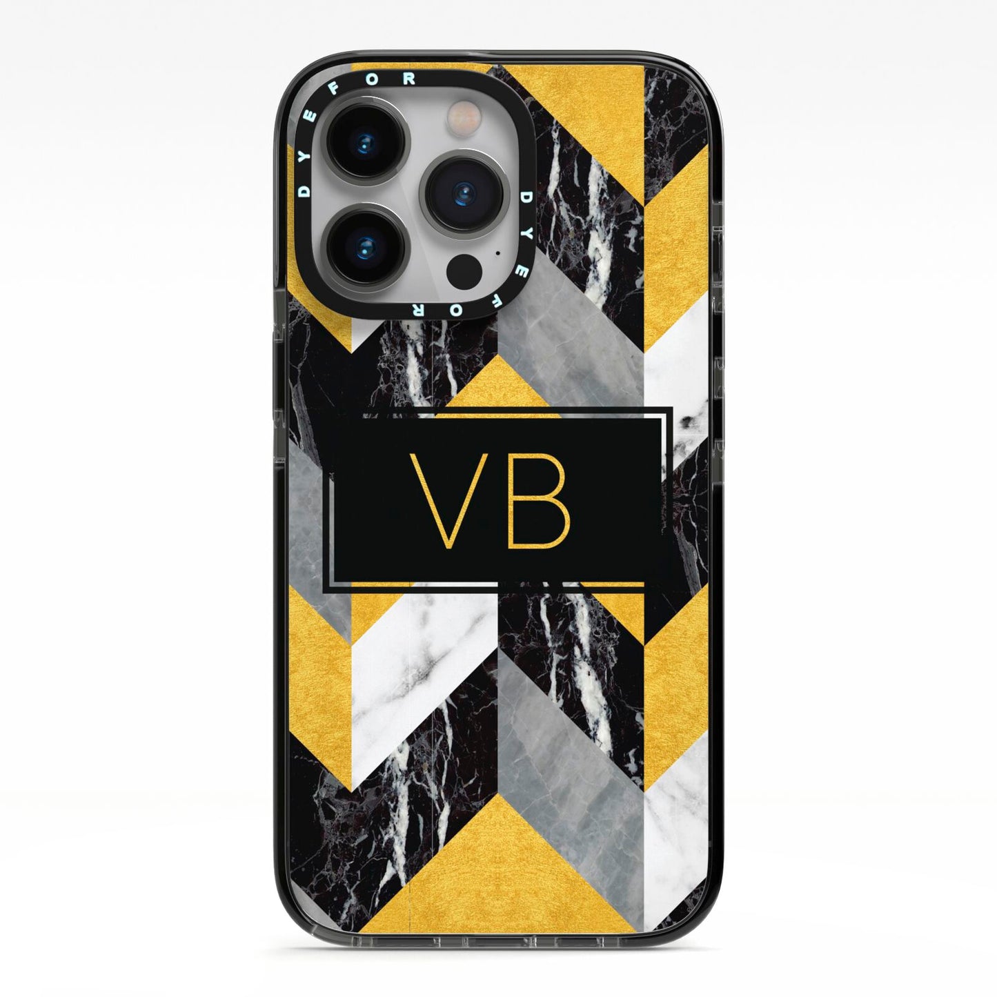 Personalised Marble Effect Initials iPhone 13 Pro Black Impact Case on Silver phone