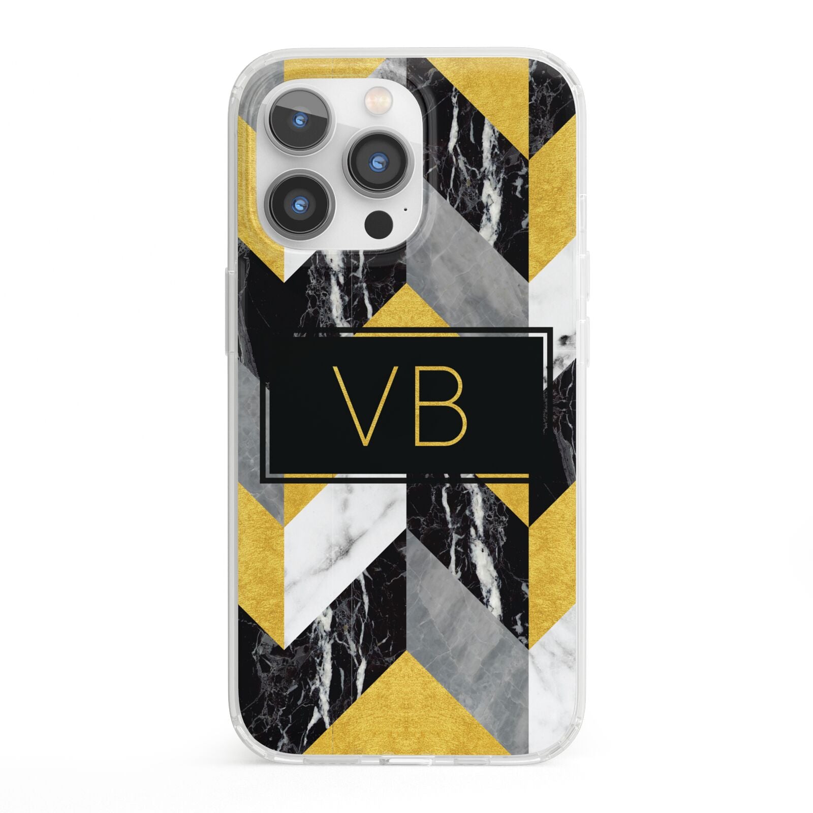 Personalised Marble Effect Initials iPhone 13 Pro Clear Bumper Case