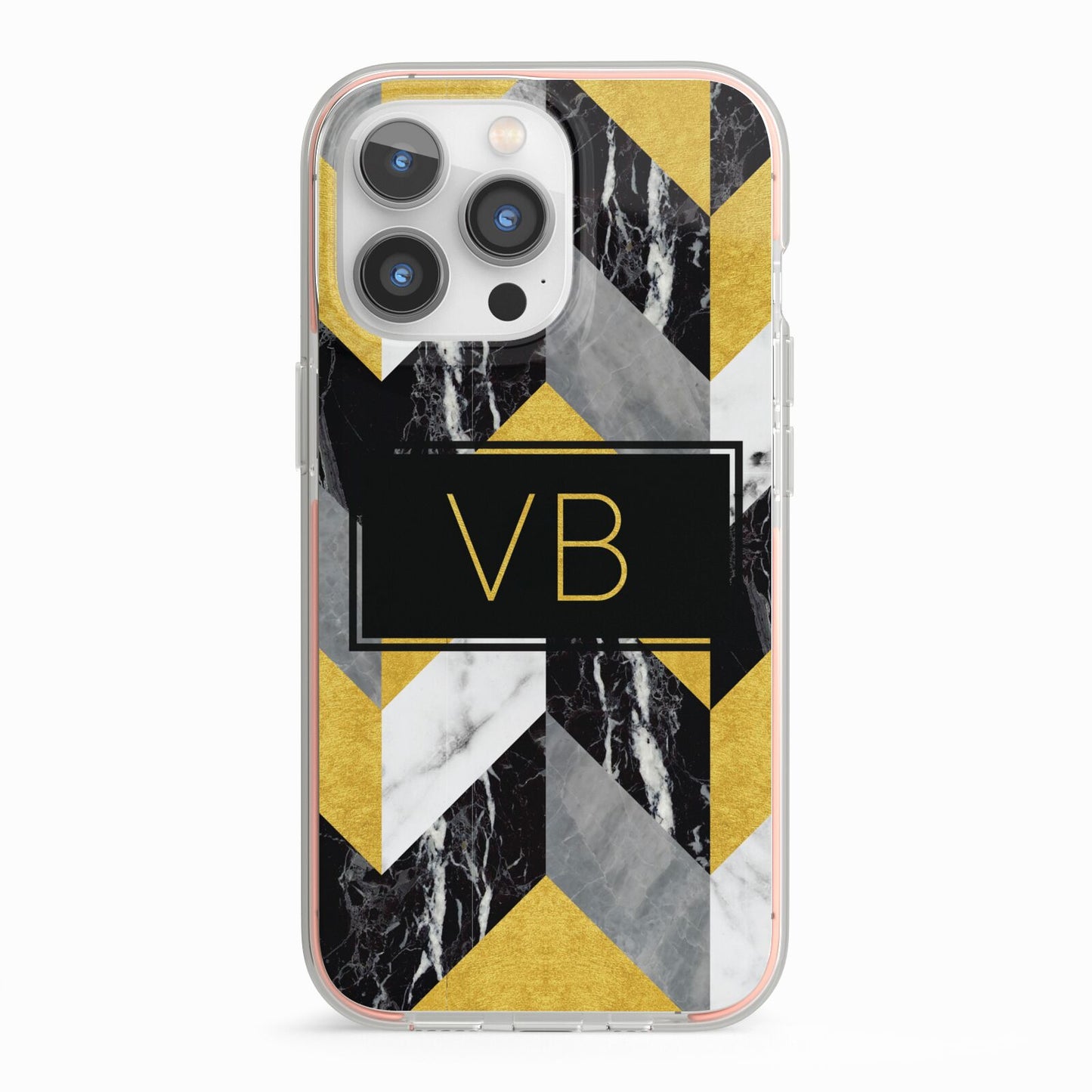 Personalised Marble Effect Initials iPhone 13 Pro TPU Impact Case with Pink Edges