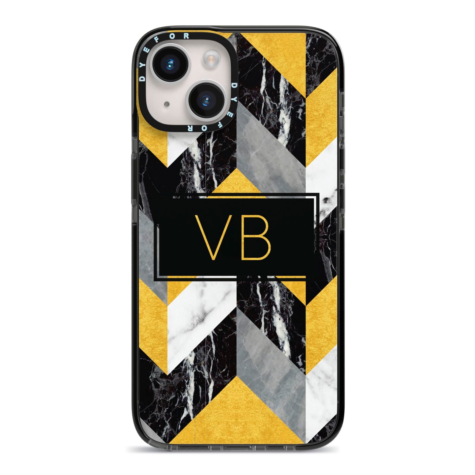 Personalised Marble Effect Initials iPhone 14 Black Impact Case on Silver phone