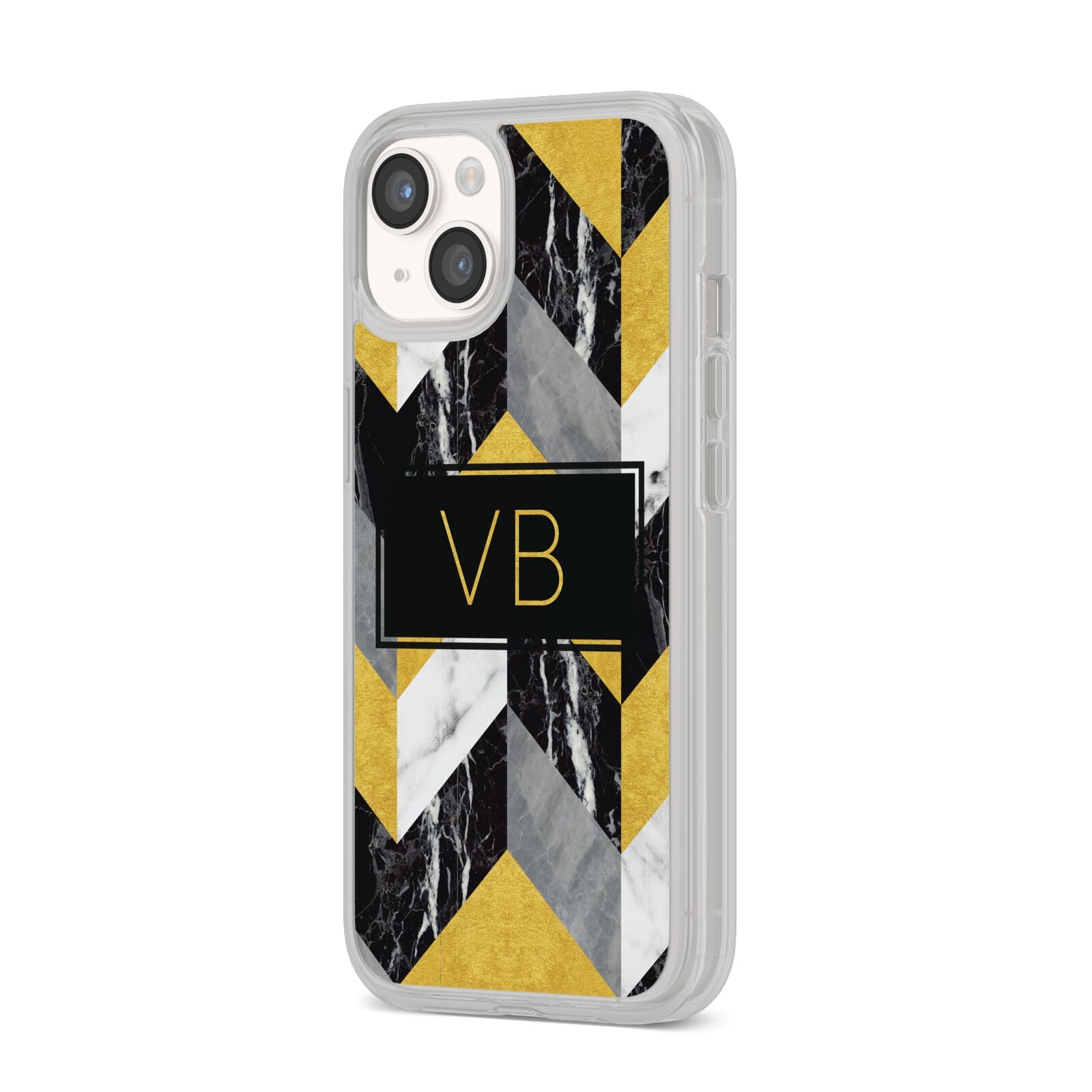 Personalised Marble Effect Initials iPhone 14 Clear Tough Case Starlight Angled Image