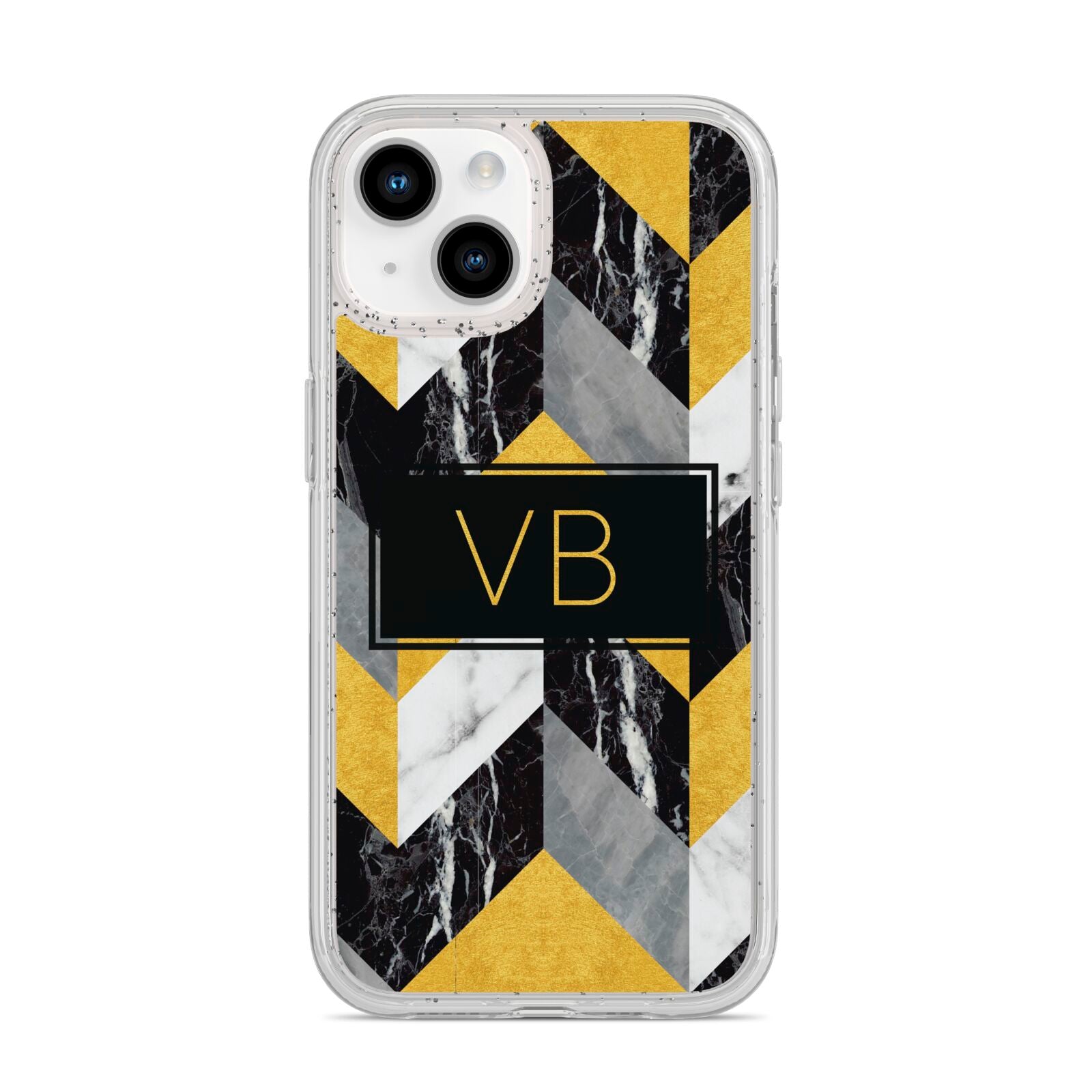 Personalised Marble Effect Initials iPhone 14 Glitter Tough Case Starlight