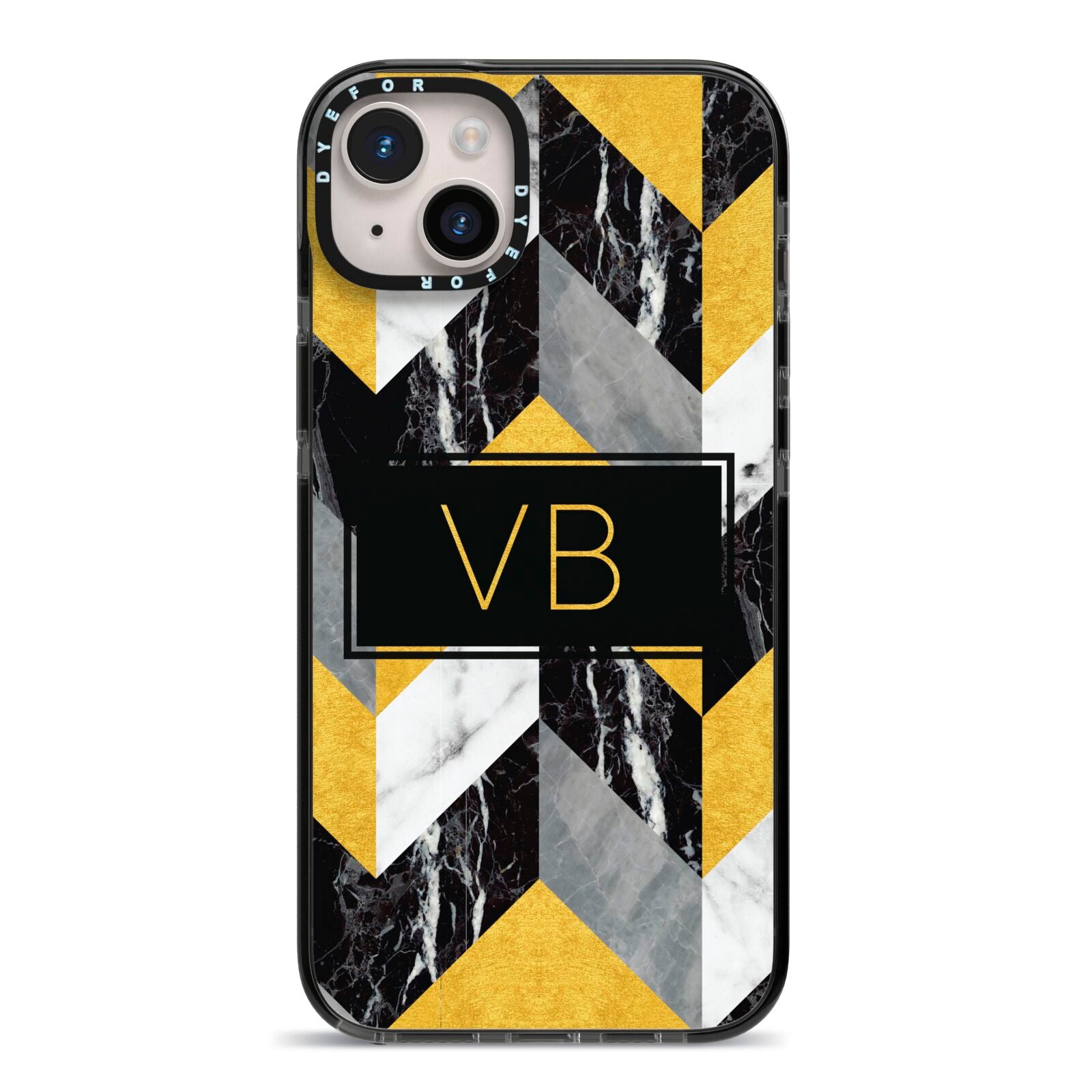 Personalised Marble Effect Initials iPhone 14 Plus Black Impact Case on Silver phone