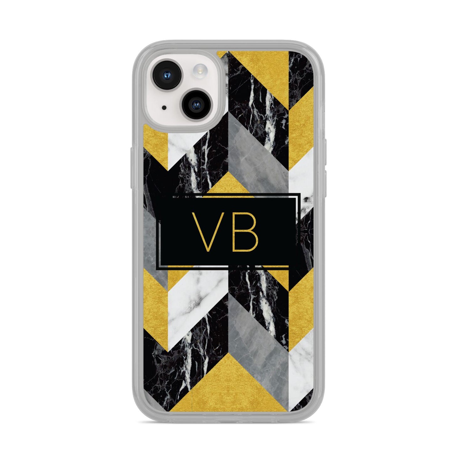 Personalised Marble Effect Initials iPhone 14 Plus Clear Tough Case Starlight