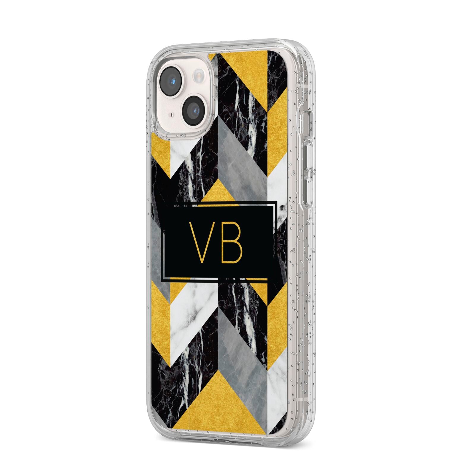 Personalised Marble Effect Initials iPhone 14 Plus Glitter Tough Case Starlight Angled Image