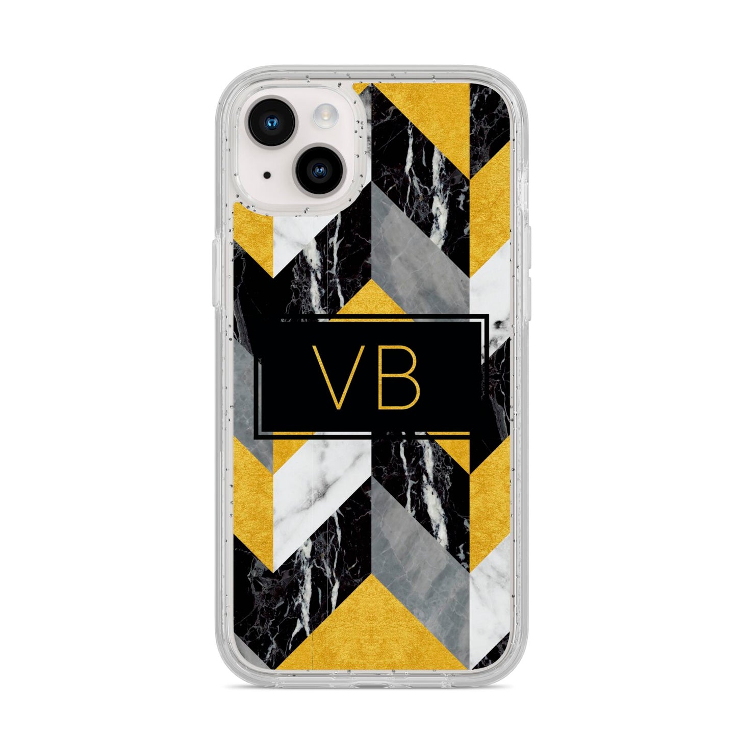 Personalised Marble Effect Initials iPhone 14 Plus Glitter Tough Case Starlight