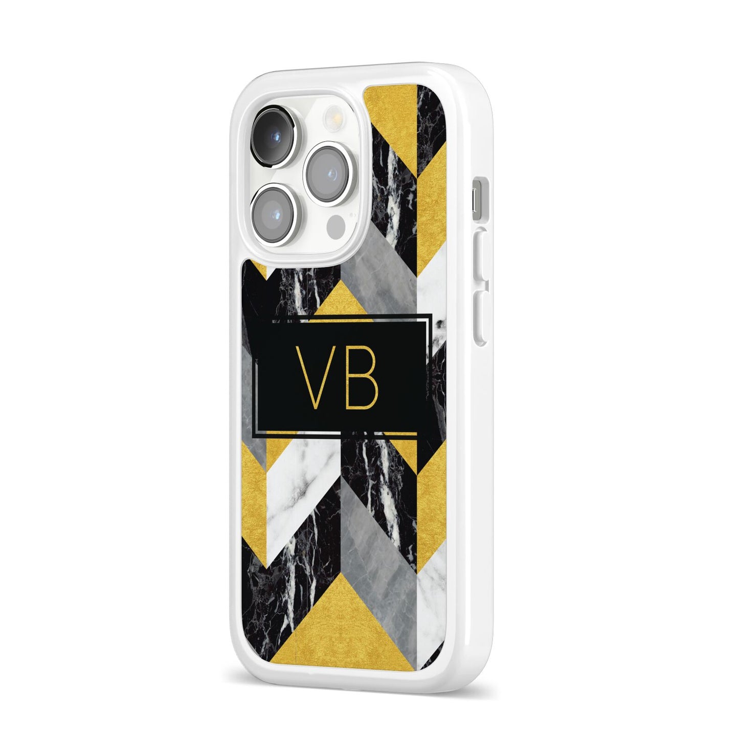 Personalised Marble Effect Initials iPhone 14 Pro Clear Tough Case Silver Angled Image