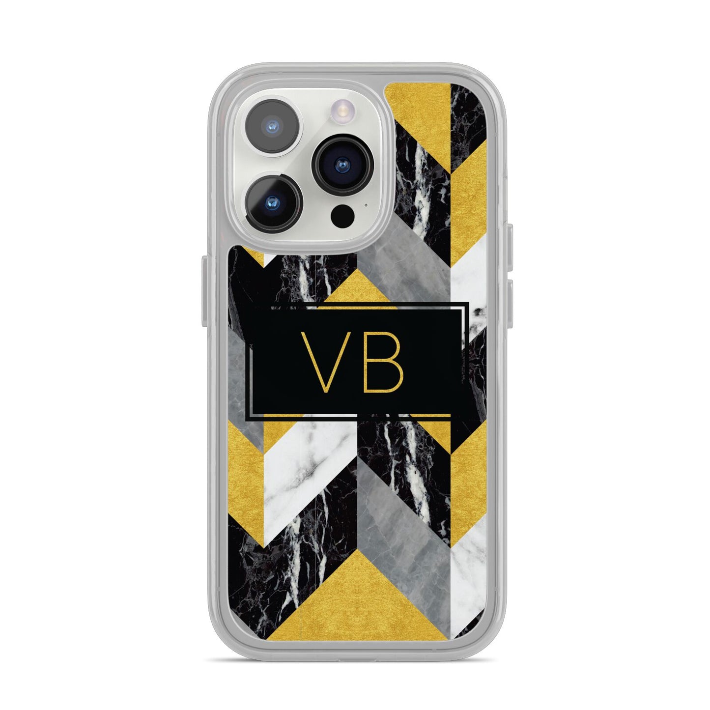 Personalised Marble Effect Initials iPhone 14 Pro Clear Tough Case Silver