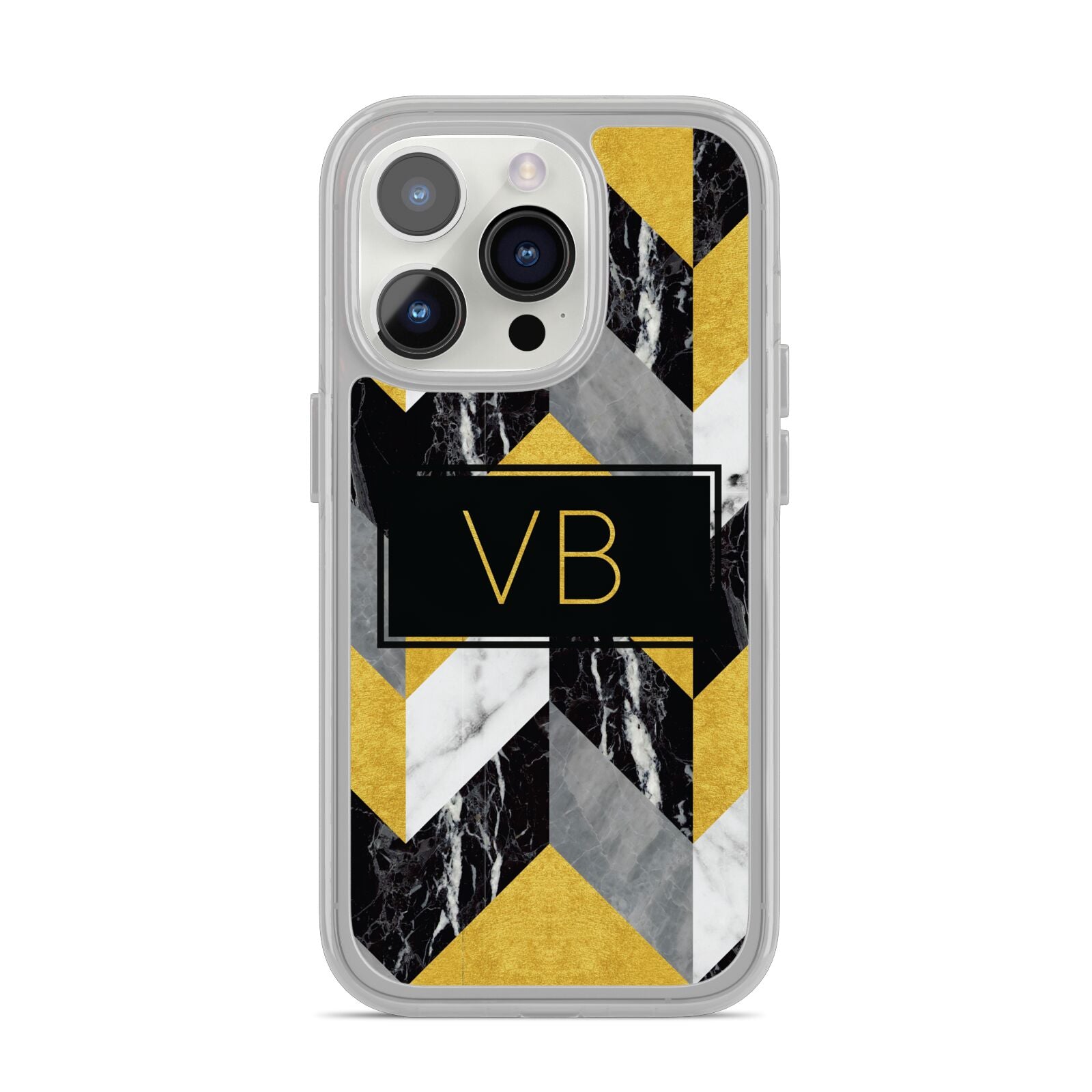 Personalised Marble Effect Initials iPhone 14 Pro Clear Tough Case Silver