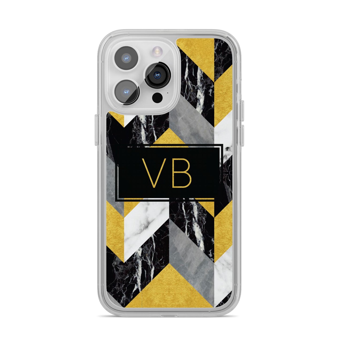 Personalised Marble Effect Initials iPhone 14 Pro Max Clear Tough Case Silver