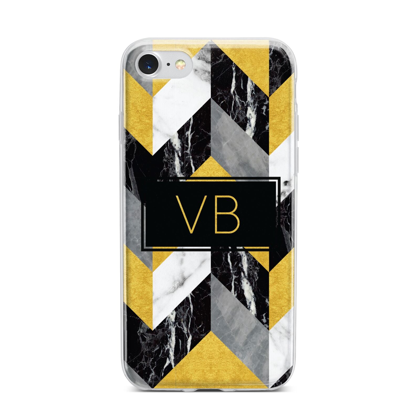 Personalised Marble Effect Initials iPhone 7 Bumper Case on Silver iPhone