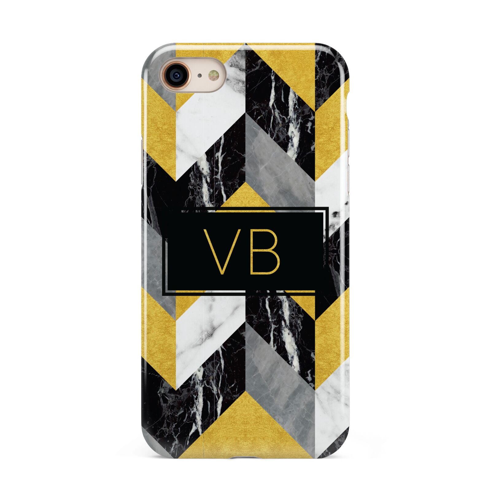Personalised Marble Effect Initials iPhone 8 3D Tough Case on Gold Phone