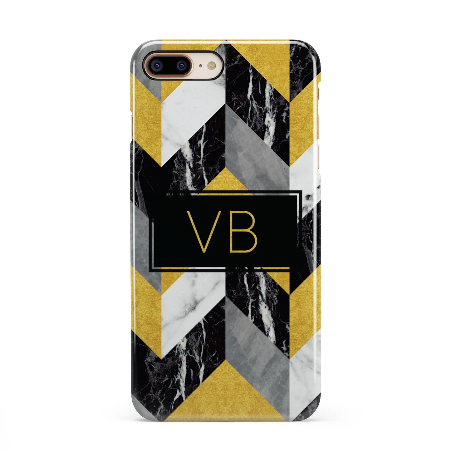 Personalised Marble Effect Initials iPhone 8 Plus 3D Snap Case on Gold Phone