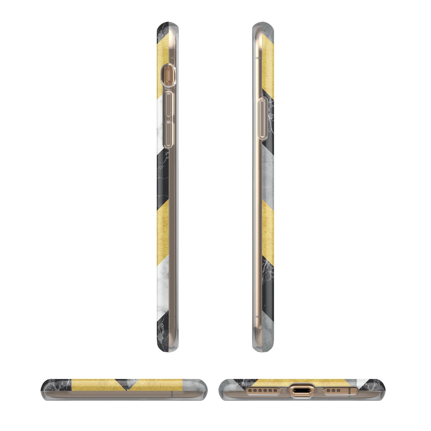 Personalised Marble Effect Initials iPhone XS 3D Tough Case in Gold Angled Images