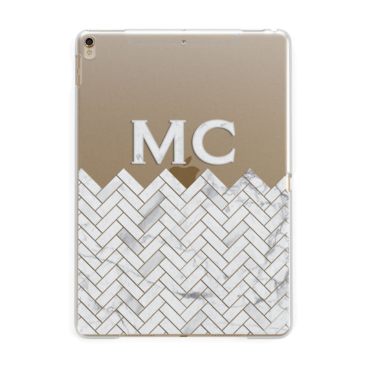 Personalised Marble Herringbone Clear Apple iPad Gold Case