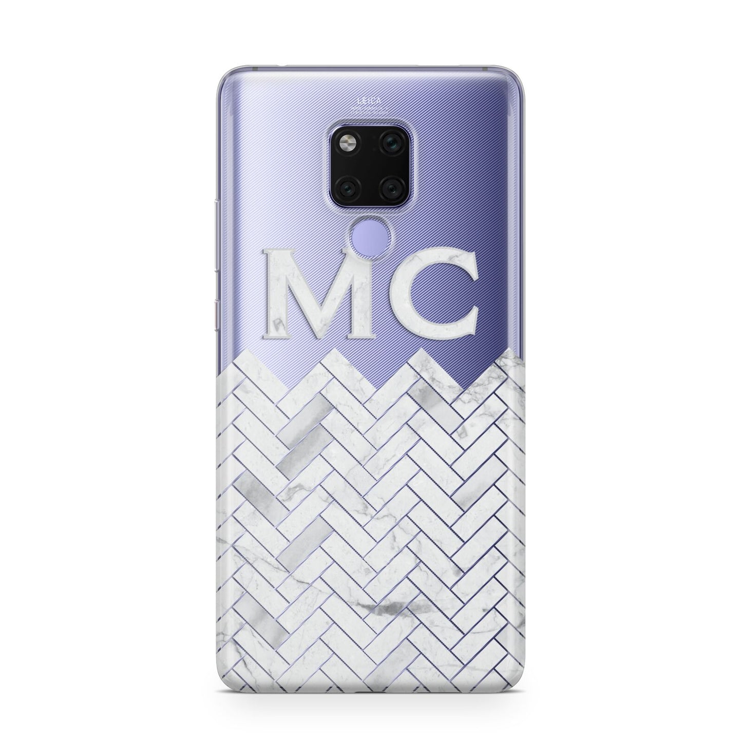 Personalised Marble Herringbone Clear Huawei Mate 20X Phone Case