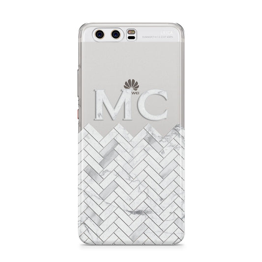 Personalised Marble Herringbone Clear Huawei P10 Phone Case