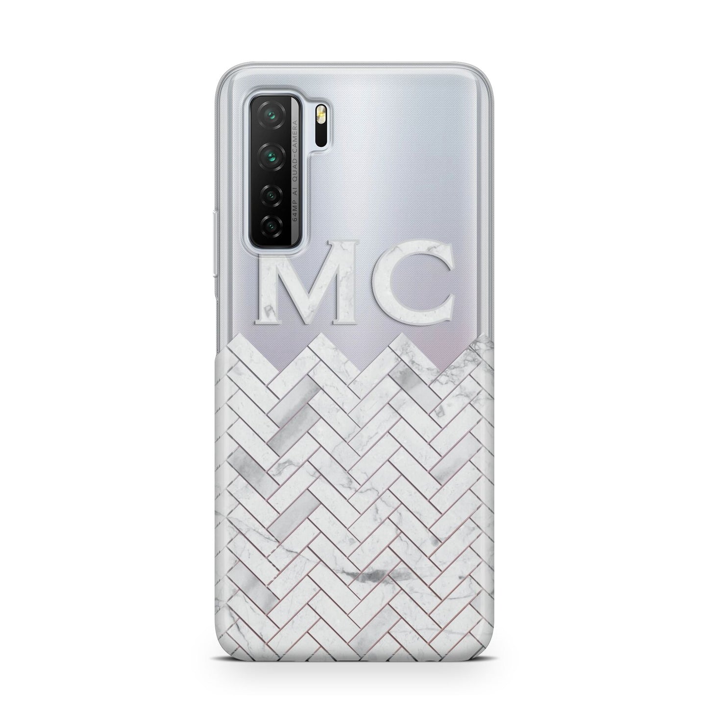 Personalised Marble Herringbone Clear Huawei P40 Lite 5G Phone Case