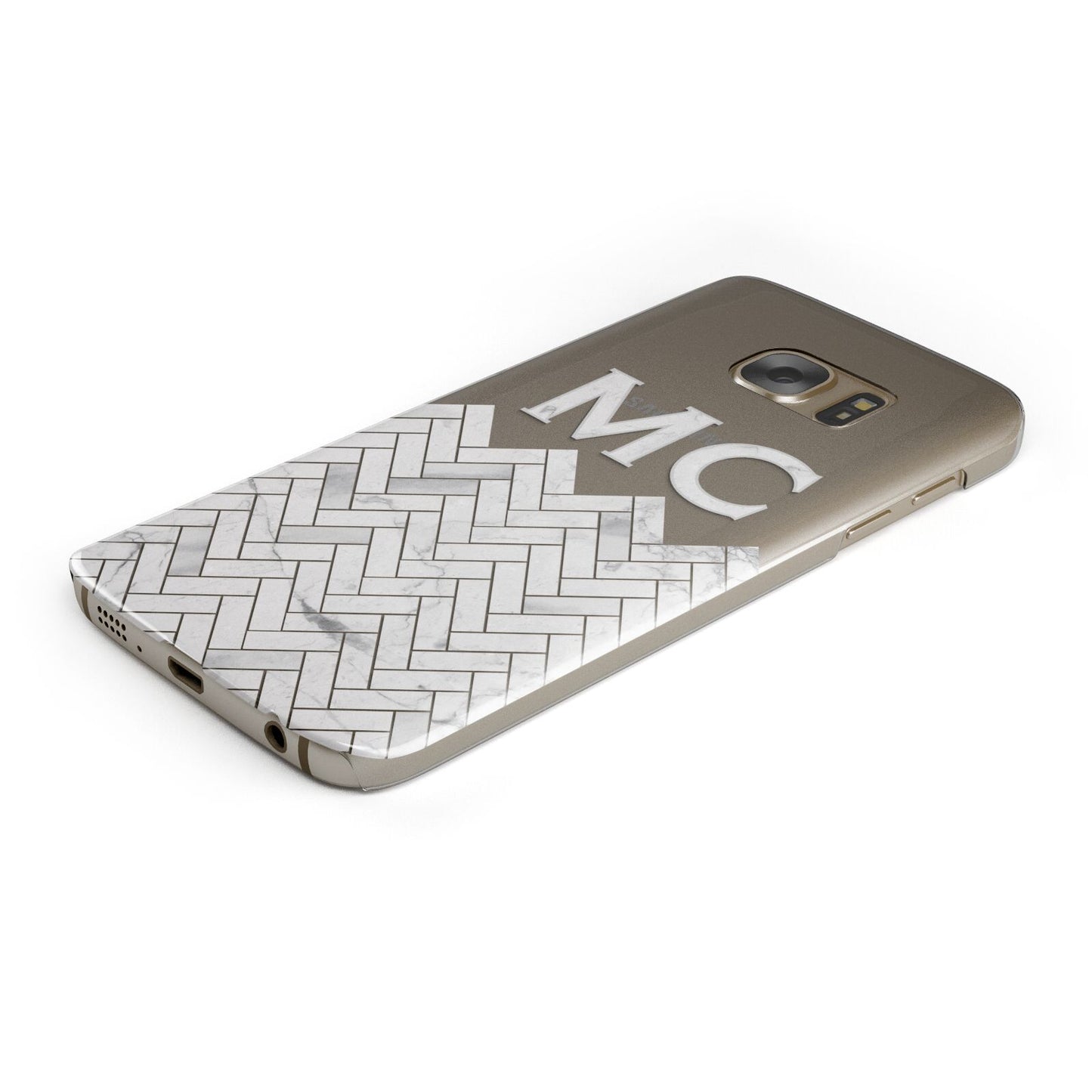 Personalised Marble Herringbone Clear Protective Samsung Galaxy Case Angled Image