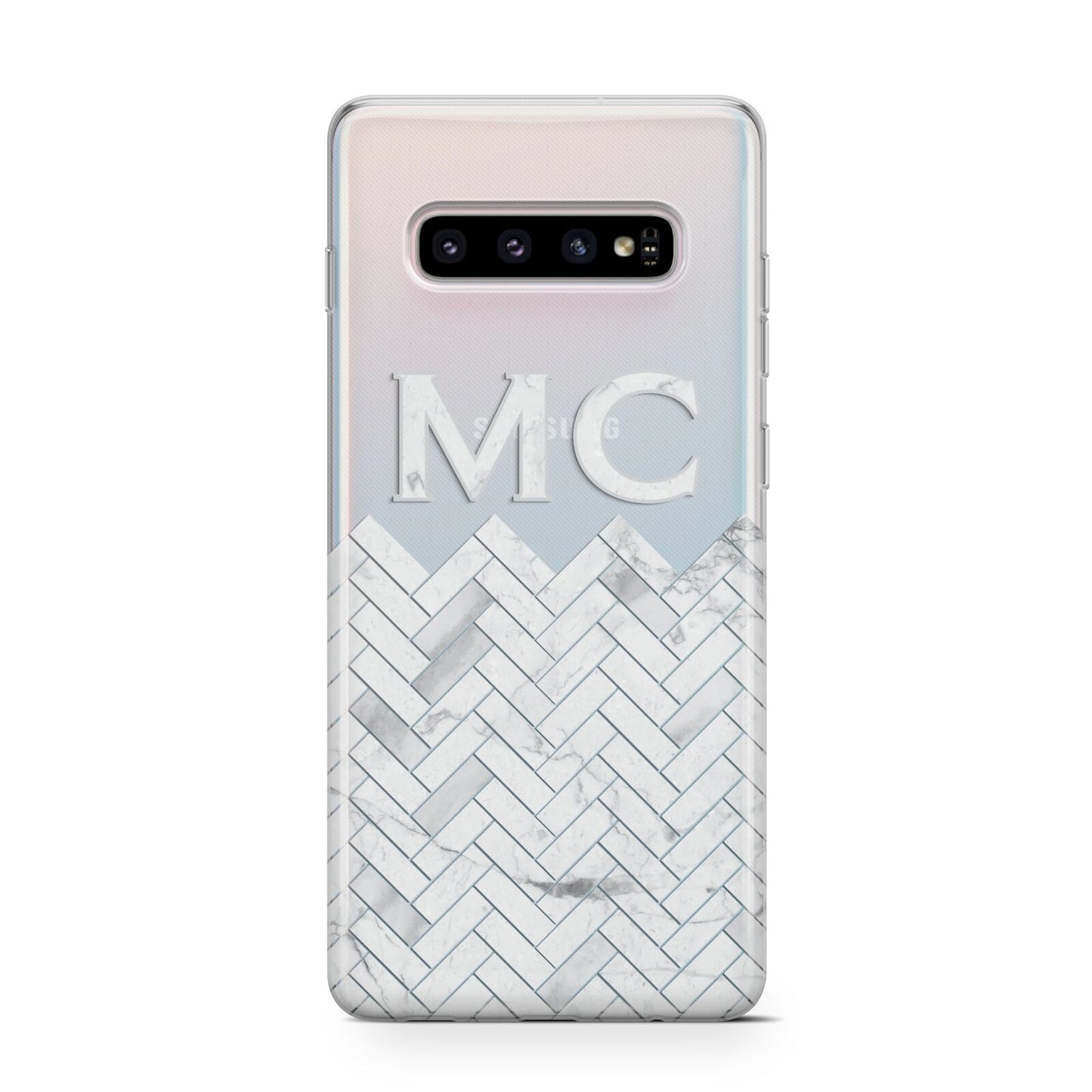 Personalised Marble Herringbone Clear Protective Samsung Galaxy Case