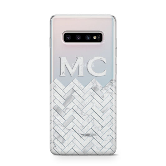 Personalised Marble Herringbone Clear Protective Samsung Galaxy Case
