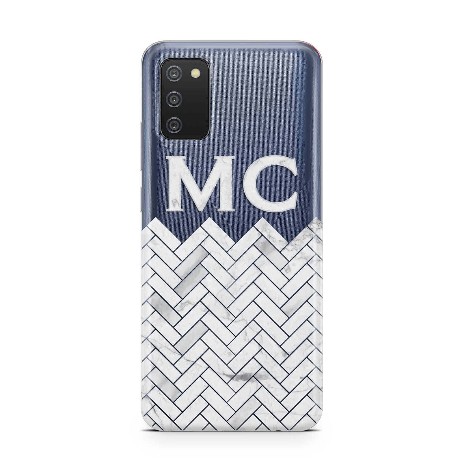 Personalised Marble Herringbone Clear Samsung A02s Case