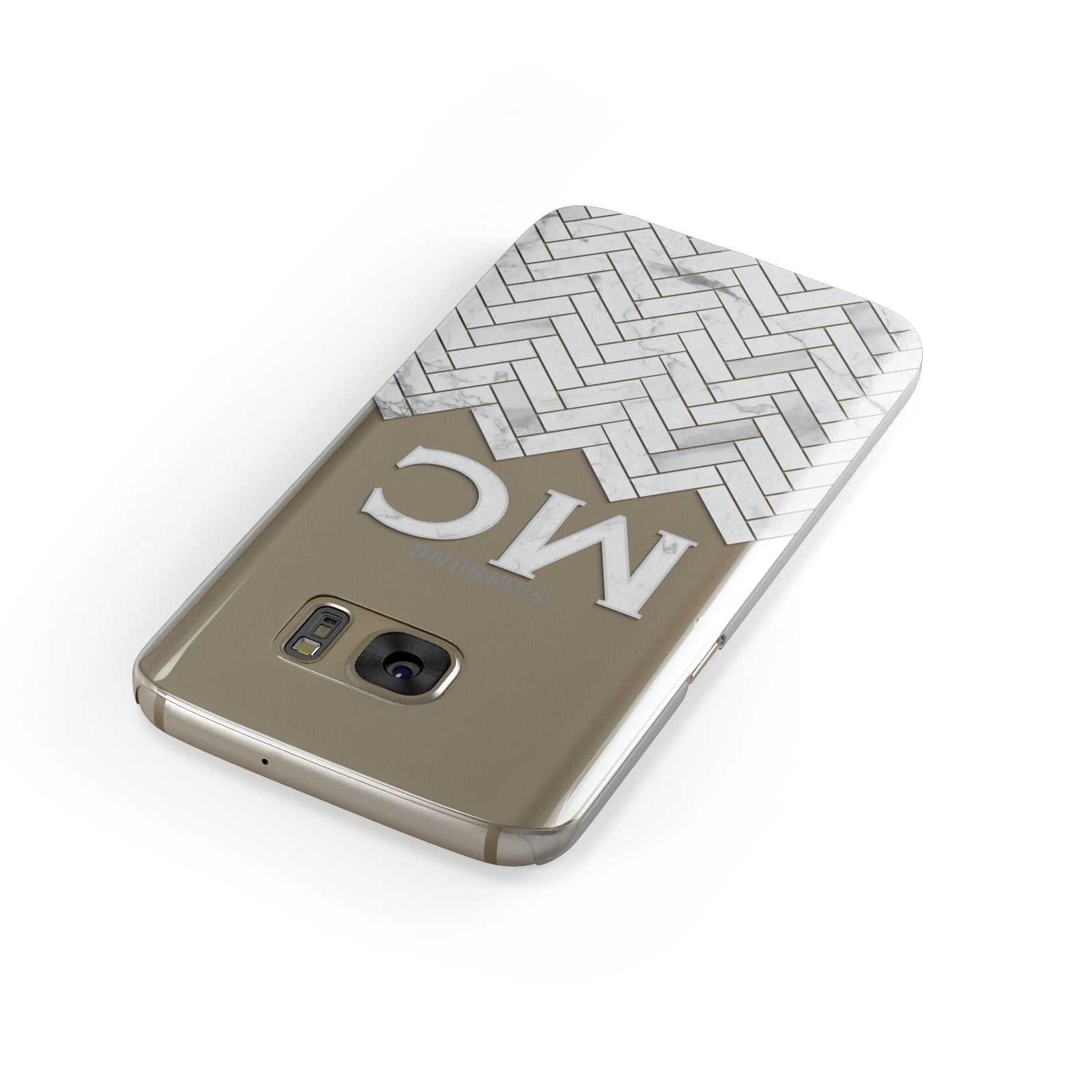 Personalised Marble Herringbone Clear Samsung Galaxy Case Front Close Up