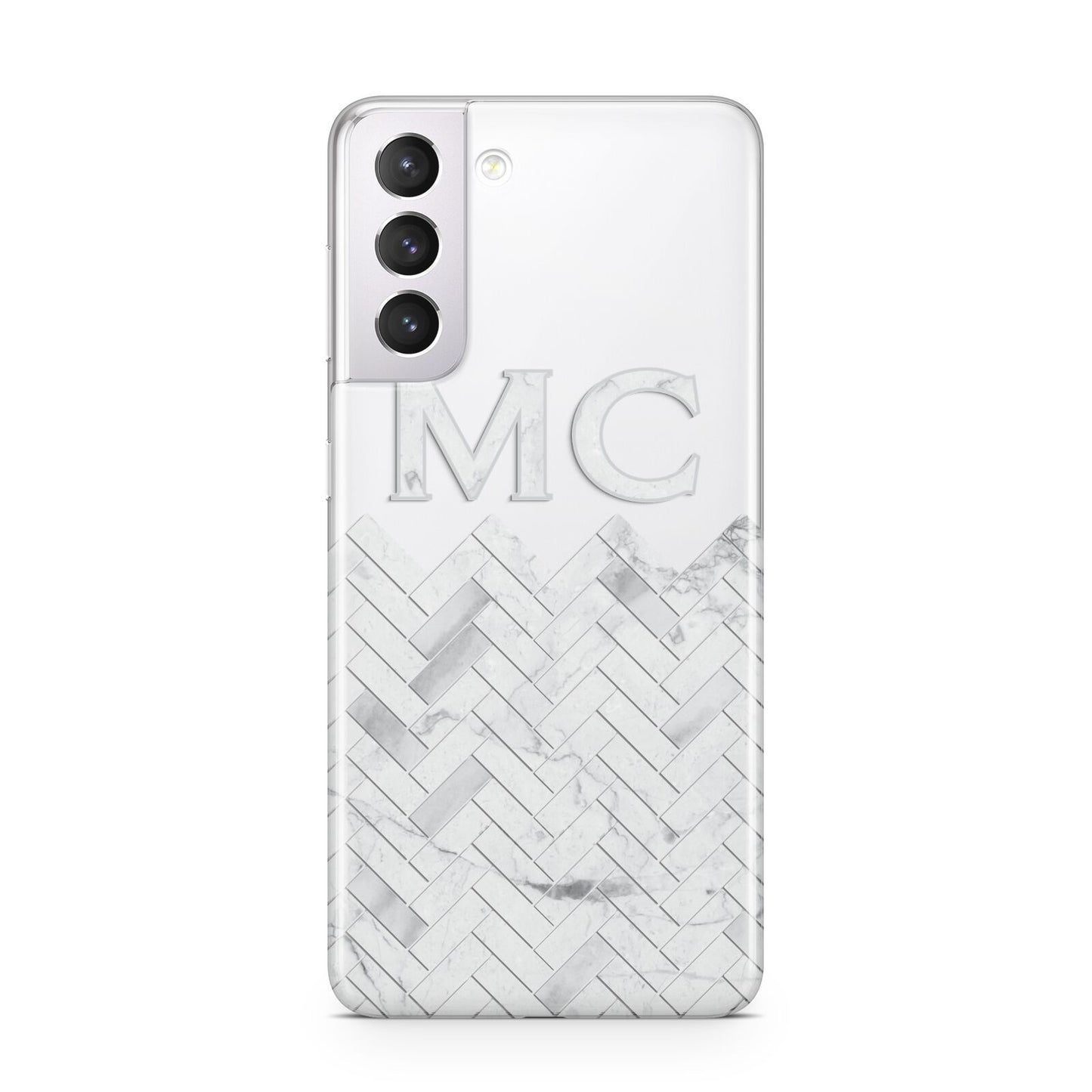 Personalised Marble Herringbone Clear Samsung S21 Case