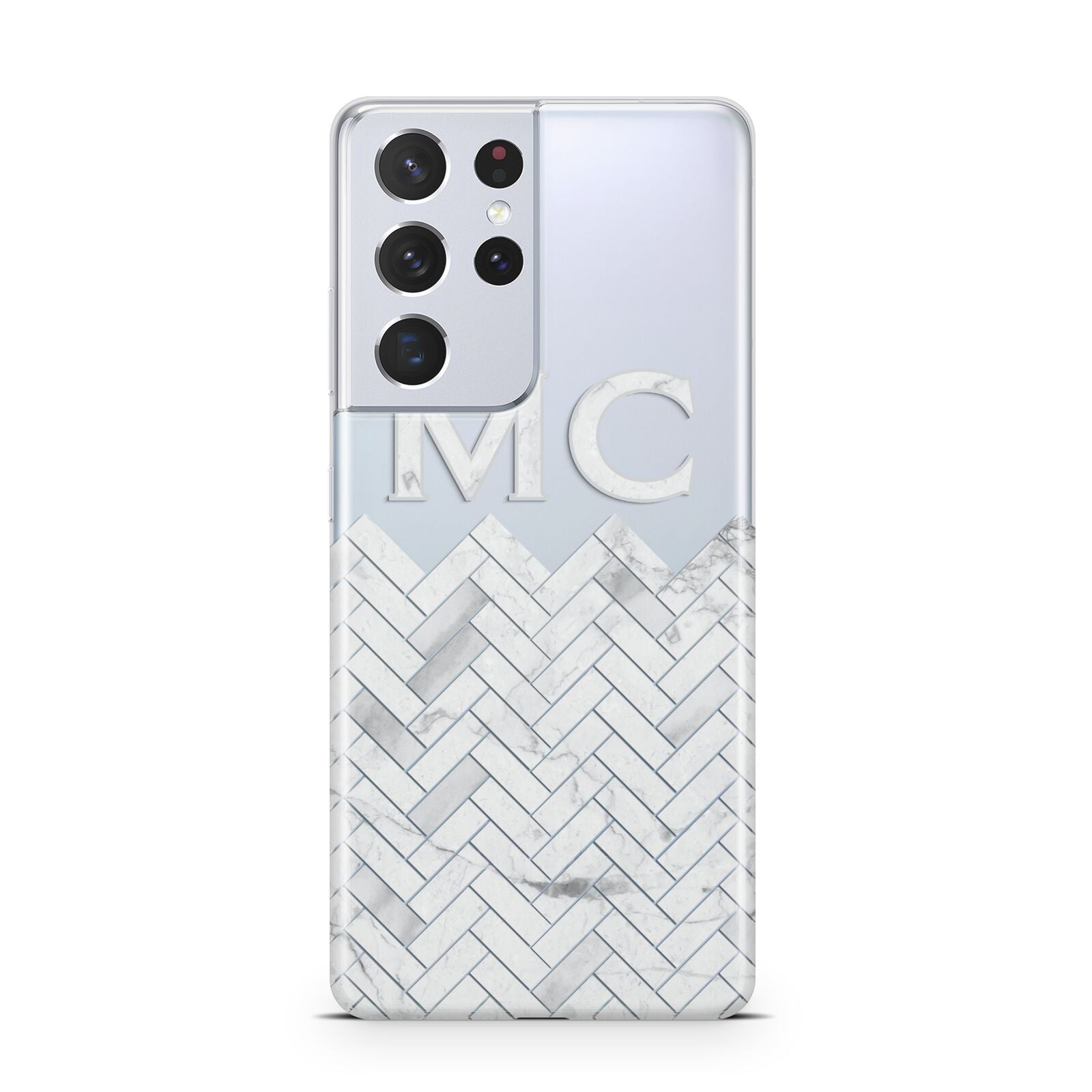 Personalised Marble Herringbone Clear Samsung S21 Ultra Case