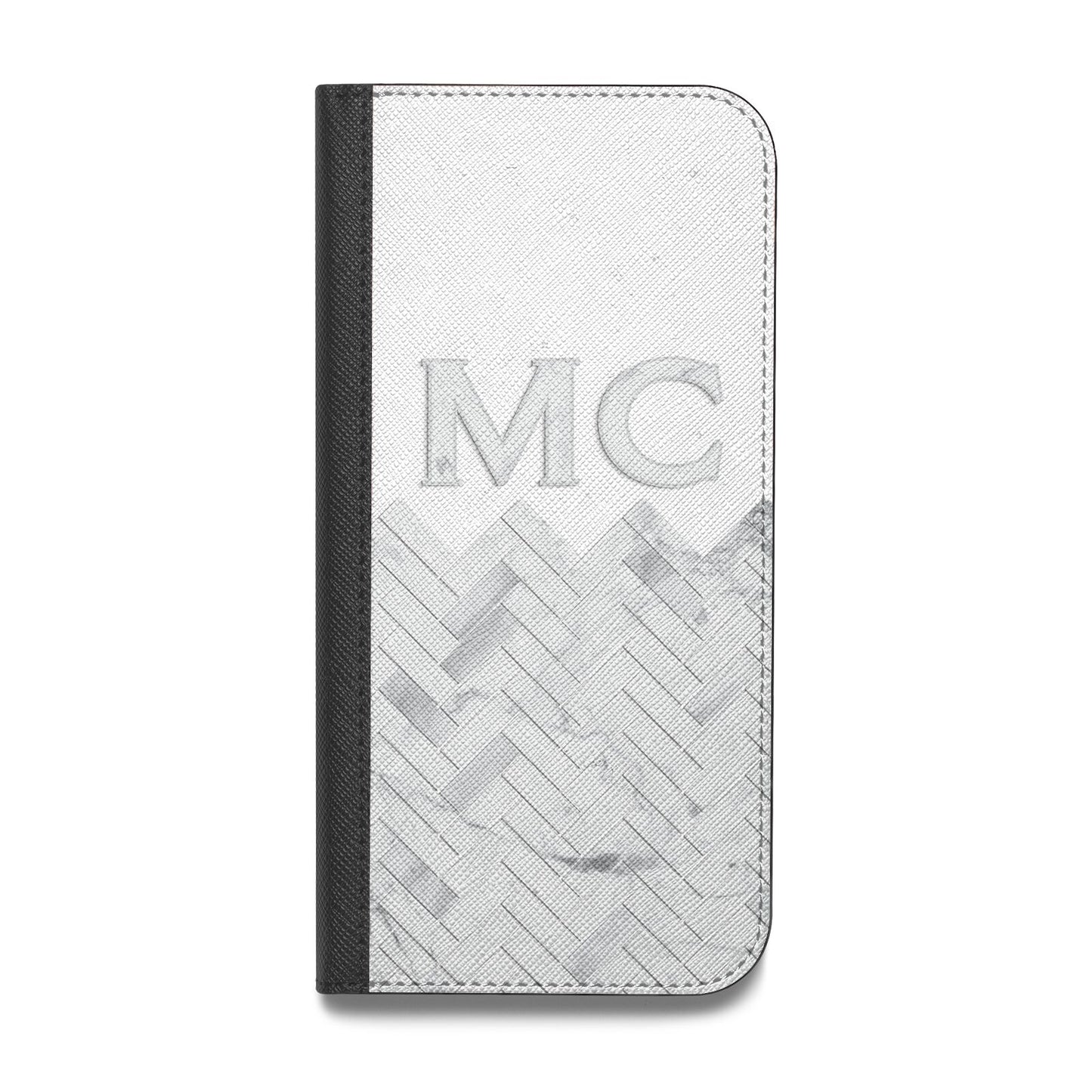 Personalised Marble Herringbone Clear Vegan Leather Flip iPhone Case