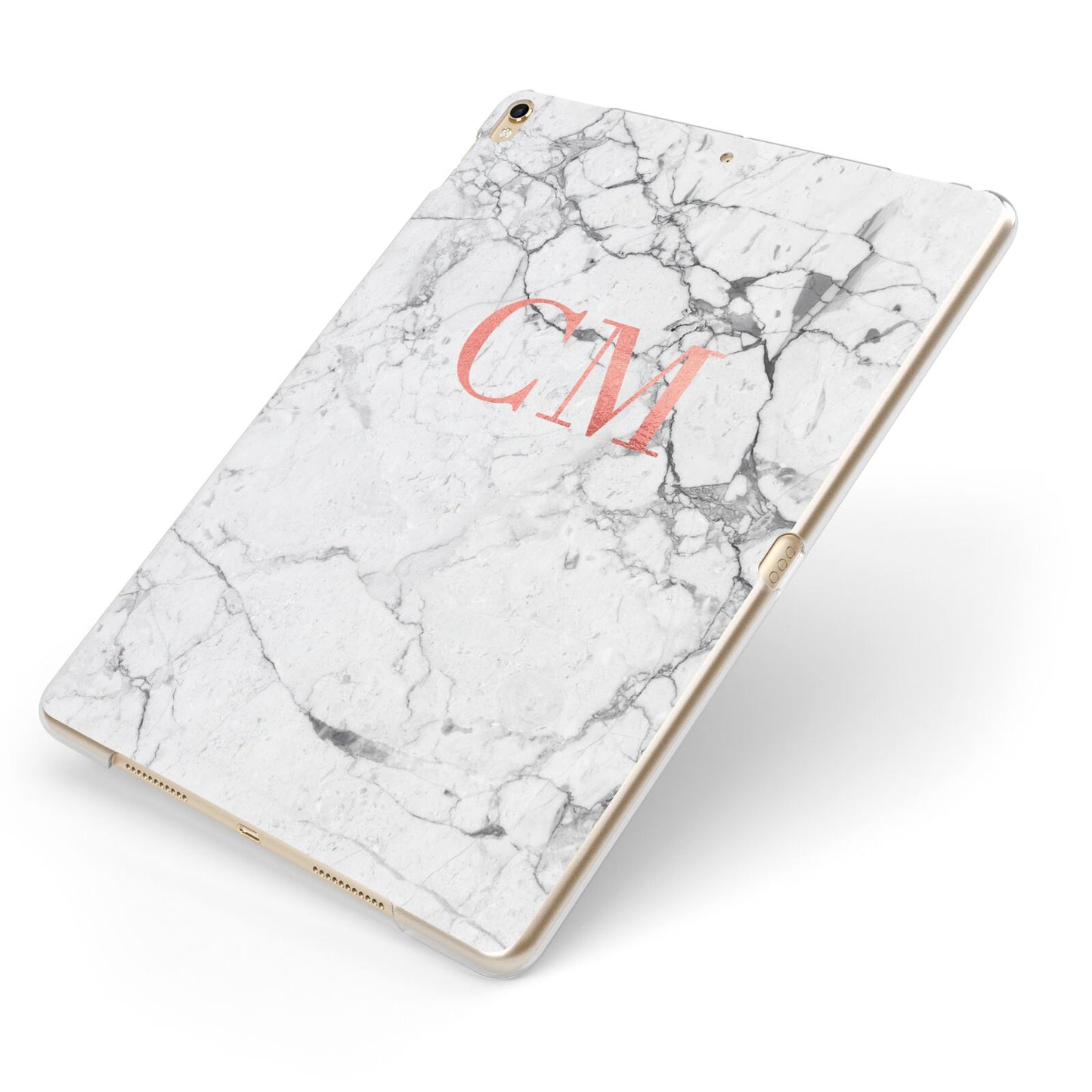 Personalised Marble Initial Rose Gold Apple iPad Case on Gold iPad Side View