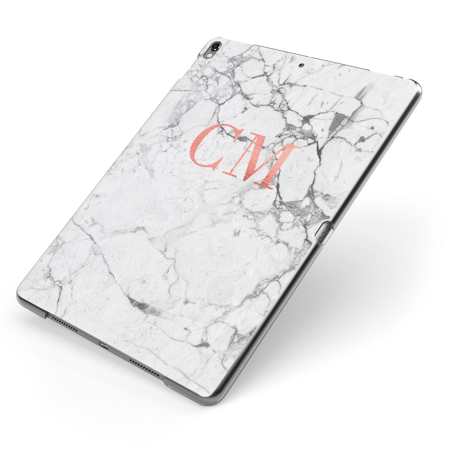 Personalised Marble Initial Rose Gold Apple iPad Case on Grey iPad Side View